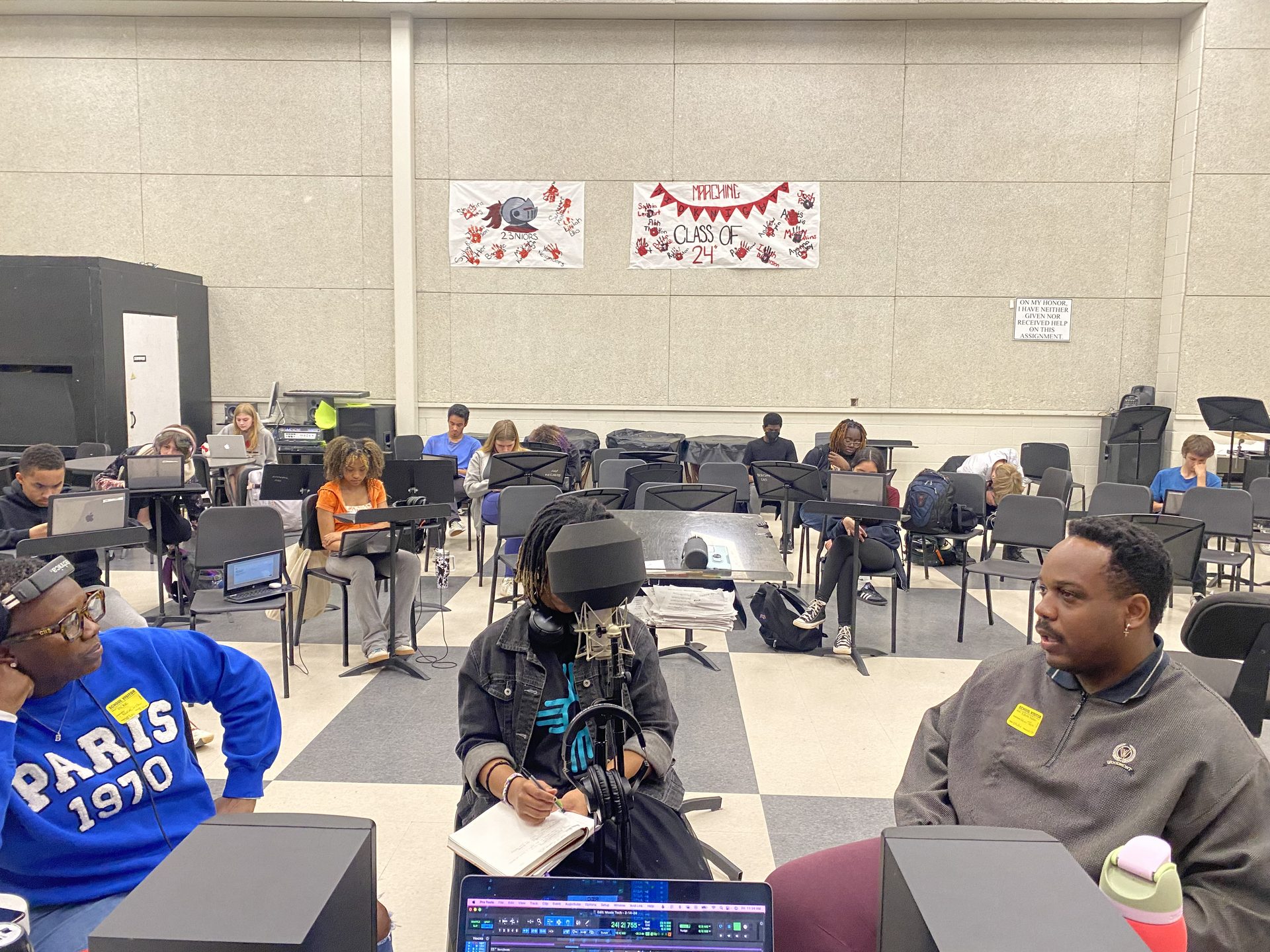 Students across the music classroom